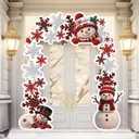 Moukeren 65"x29.5" Christmas Door Decorations, 3PCS Snowman & Red-White Snowflake Door Frame Banners with PVC Hanging Rope -Side Banners for Winter Wonderland Party, Home, Classroom Holiday Decor