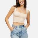 Artdear Women's Square Neck Tank Top - Double Lined Sleeveless Short Crop Tops Air Touch Fabric (L)