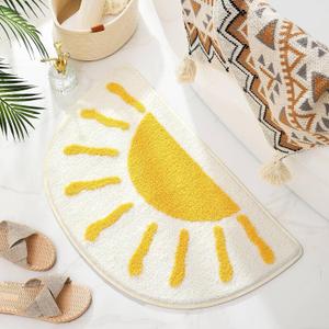 Bathroom Rugs Mat Half Circle - 35"x22" Large Cute Sun White Yellow Boho Bath Mats Non Slip, Soft Absorbent Microfiber Bohemian Rug, Semi Round Machine Washable Rubber Rugs for Floor Bedroom Bathmat