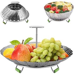 Foldable Steamer Basket, Stainless Steel Folding Steamer, Insert for Veggie Fish Seafood Cooking, Expandable to Fit Various Size Pot(5.1" to 9")