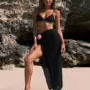 Women's Beach Cover Up Skirt 3D Flower Crochet Out High Split Swimsuit Bathing Suit Beach Skirt (Black, XS)