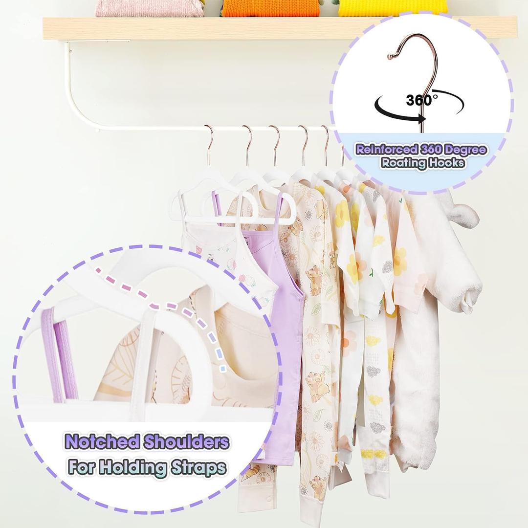 Kids Hangers - 14 Inch, 50 Pack, White, Plastic, Ideal for Everyday Use, Baby Hangers, Durable Infant/Toddler Hangers