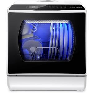 AIRMSEN Portable Countertop Dishwashers, 5 Washing Programs Mini Dishwashers with 5 L Built-in Water Tank and Double-layered Glass Door, No Hookup Needed for Home, Apartments & RVs