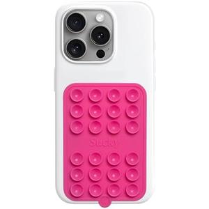 Pack of 3, SUCKY Silicone Suction Phone Case Adhesive Mount - Anti-Slip Holder, Hands-Free Fidget Toy, Phone Accessory for iPhone and Android (Hot Pink, Double Sided)