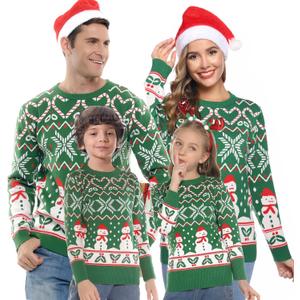 Marvmys Family Matching Christmas Sweater Round Neck Snowman Ugly Knitted Sweater Pullover for Men Women Green, L