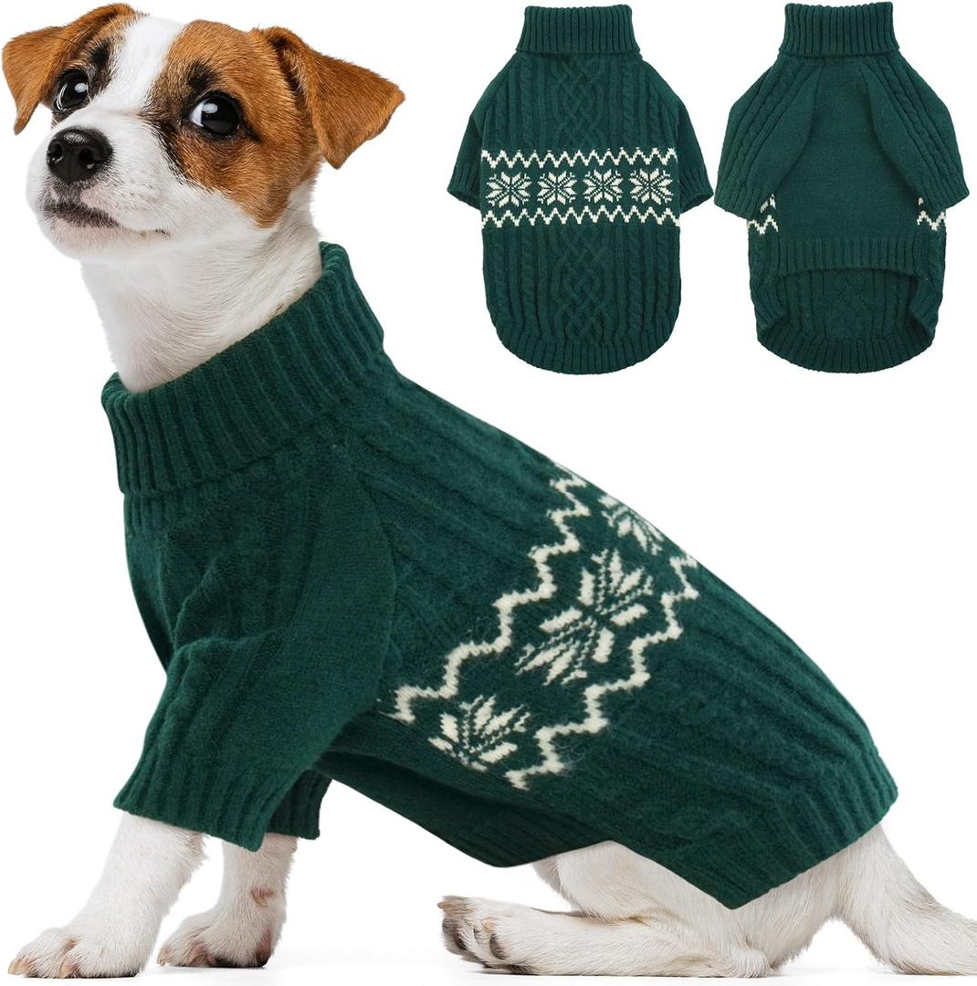 Kuoser Small Dog Sweater, Christmas Clothes, Pullover Puppy Knitwear Apparel for Small Dogs Boy Girl Yorkie Chihuahua, Green XS (XS (Chest: 11.8'' / 30cm))