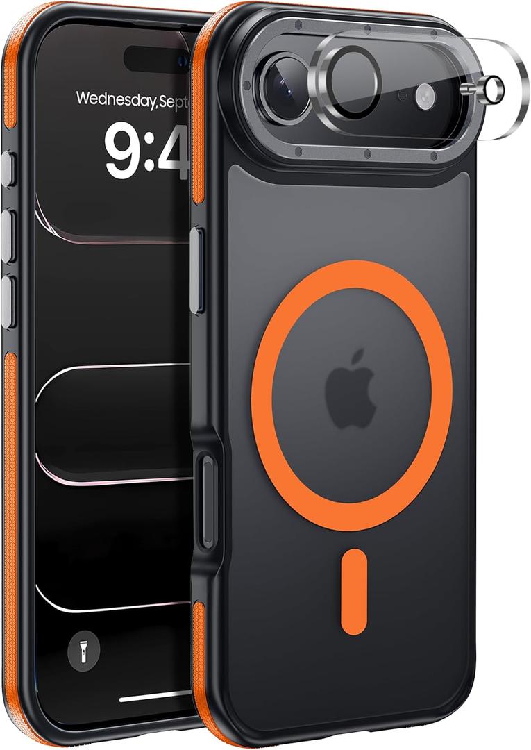 Magnetic for iPhone Air case, with Camera Lens Protector [10Ft Military-Grade Protection] Compatible with fit MagSafe Slim case for iPhone 17 Air 6.5 inch, Orange Bumper