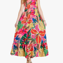 Girl's Floral Maxi Dress Ruffle Tropical Print Trim Shirred Dresses Vacation Beach Flowy Maxi Tank Dress XL 