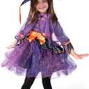 Spooktacular Creations Child Girl Orange Purple Witch Costume, Toddler Witch Outfit Set for Kids Halloween Dress Up Parties (Large(10-12 yr))