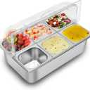 Countertop Food Display Container Ice Food Serving Tray 6 Pans Buffet Condiment Dispenser - Salad Dressing Appetizer Spice Fruit Cold Serving Station