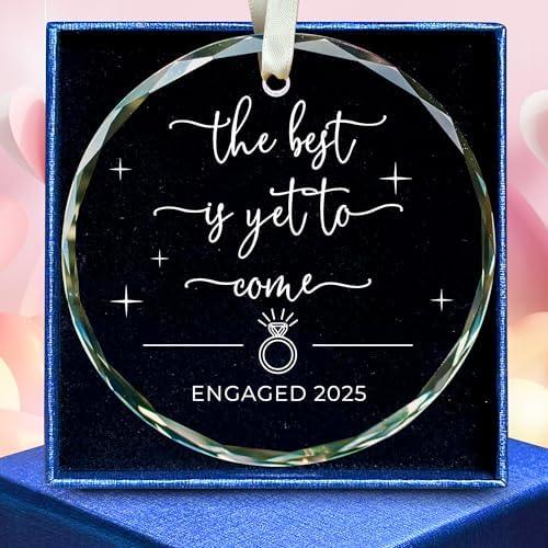 SUCHAGIFT Engagement Gifts for Couples - Gifts for Newly Engaged Couples - Happy Engagement Gift Ideas for Her, Bride to Be - Just Engaged Gift for Her, Friends - Glass Ornament 2024