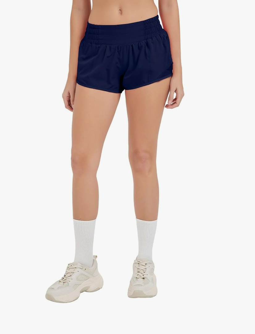 MCEDAR Women's Athletic Shorts for Gym Workout Shorts 2.5" Quick-Dry Lightweight Running Short with High Waisted Zip Pockets, 150 NAVY