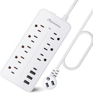 25FT Surge Protector Power Strip Extension Cord with USB C, Asamoom Flat Plug Power Strip with Long Cord, 8 Outlets and 4 USB Port,1700J Surge Protector for Home Office White, ETL Listed