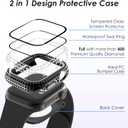 2 in 1 Bling Waterproof Case for Apple Watch Series 6 5 4 SE 40mm, 360 Protective PC Cover Front & Back with Tempered Glass Screen Protector, [Full Diamond] Watch Case for Women, Black