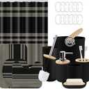 Tayney Black Bathroom Decor and Accessories Set, Striped Shower Curtain and Rug Set with Trash Can, Soap Dispenser, Soap Dish, Toothbrush Holder, Toothbrush Cup, Toilet Brush