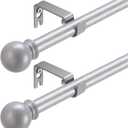 2 Pack Silver Curtain Rods for windows 32 to 48 inch, 5/8 inch Splicing Heavy Duty Metal Curtain Rod Set with Brackets