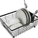 Kitchen Details Flat Wire Countertop or Over The Sink Dish Drying Rack with Cutlery Basket | Holds up 10 Dishes | Mugs | Kitchen Accessories | Black