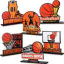 Yousoontic 6 Pieces Basketball Wooden Table Decorations Basketball Birthday Party Centerpieces Decorations Sign Wooden Ornaments for Birthday Baby Shower Sports Madness Party Supplies