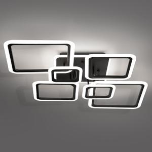 Modern Ceiling Light, 36.2'' LED Dimmable Acrylic Square 6+1 Rings Ceiling Lights with Remote, Black Flush Mount Ceiling Light Fixture for Low Ceiling Bedroom Living Room Dining Room, 130W