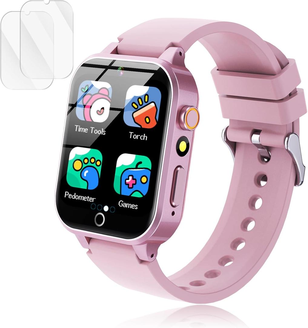 Luyiilo Kids Games Watch, with 26 Puzzle Games, Touch Screen, HD Camera, Alarm Clock, Toys for Ages 4-12 Years Old.Birthday Gift for Boys Girls (Pink)