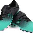 brooman Kids Firm Ground Soccer Cleats Boys Girls Athletic Outdoor Football Shoes (13 Little Kid, Black/Green)