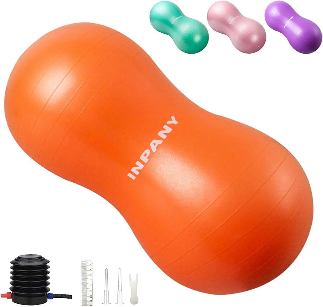INPANY Peanut Ball - Anti Burst Exercise Ball for Labor Birthing, Physical Therapy for Kids, Core Strength, Flexible Seating, Home & Gym Fintness, Sensory Chair Wiggle Seat for Boys and Girls (Orange)