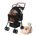Pet Stroller-Folding 4 Wheels Cat/Dog Stroller for Small-Medium Pets with Storage Basket and Cup Holder Suitable for Going Out and Traveling (Black)
