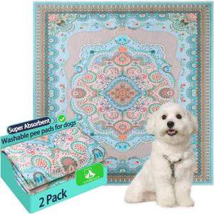 Washable Pee Pads for Dogs, 24"x24" 2 Pack Reusable Puppy Pads Pet Training Pads, Super Absorbent, 100% Waterproof Dog Pee Pads, Whelping, Housebreaking, Incontinence, for Playpen (Blue)