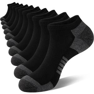 COOVAN 10 Pairs Mens Ankle Socks Men 10 Pack Low Cut Comfort Cushion Casual Socks (Black) Large-X-Large