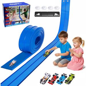 Flexible Race Track 15 Ft for 3+ Kids,Flexible Race Car Ramp Track with 4 Racecars & Suction Cup Compatible with Hot Wheels and Diecast 1/64th Car,DIY Portable Racetrack for Kid