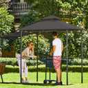 FAB BASED 5x8 Grill Gazebo with Extra Awning, All-Weather Steel Construction, Double Tiered & Resistant Canopy Roof, Metal Serving Shelves, 2 LED, Bottle Opener for Patio, Backyard, BBQ (Dark Gray)