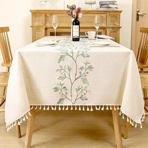 TEWENE Tablecloth, Spring Rectangle Wrinkle Free Farmhouse Table Cloth Spring Linen Table Covers for Picnic, Party, Outdoor Thanksgiving Anniversary Birthday Party(55''x102''/8-10 Seats/Green Vine)
