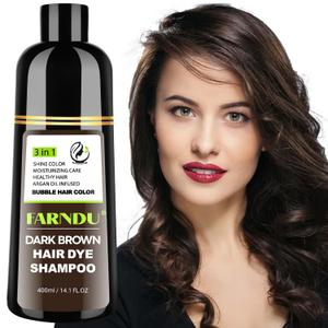 FARNDU Dark Brown Hair Dye Shampoo 3 in 1 with Argan Oil  10-15 Min Gray Coverage, Natural Instant Hair Color Shampoo for Women and Men, Long-Lasting Up to 6 Months