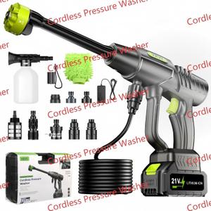 YKYI Cordless Pressure Washer Battery Powered,30 Speed Level,1200 PSI Portable Power Washer with 6-in-1 Nozzle,24FT High-Elastic Hose,Handheld Pressure Washer for Car,Garden Cleaning(Light Grey)