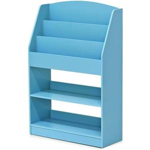 Furinno LOVA Book Shelf, 5-Tier Magazine Bookshelf, Bookcase with Open Shelves Storage, 9.4 x 24.6 x 37, for Living Room, Bedroom, Home Office, Light Blue