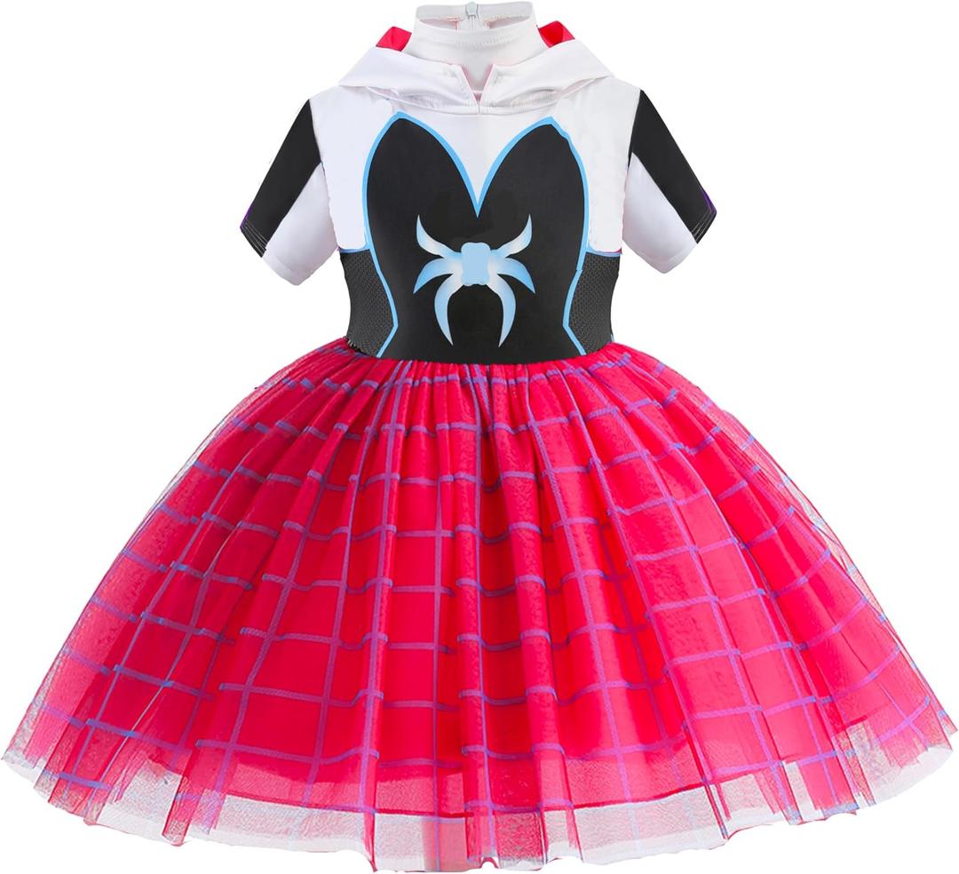 Girls Princess Hooded Tutu Dress, Christmas Gift Dress Up Costume, Holiday Halloween Party Outfit Toy for Kids (White, S)
