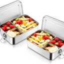 TeamFar 2 Pack Stainless Steel Bento Box, 47oz Metal Lunch Box with 3 Compartments for Adults/Kids, Lunch Food Containers for School/Work/Meal Prep, Leak-Proof & Dishwasher Safe, 1400ML