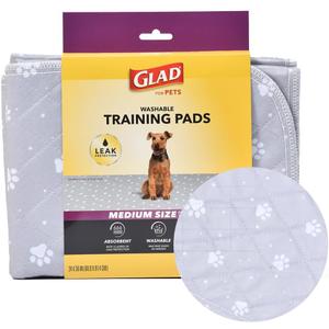 Glad for Pets Washable Training Pads, Medium Size (24”x36”), 2 Pack Gray with Paw Prints| Reusable Cloth Dog Training Pads with 3 Layers of Leak Protection and No Slip Grip Vinyl Bottom