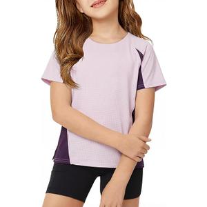 ZDC Kids Girls Athletic T Shirts Color Block Crewneck Gym Yoga Tees Casual Cute Basic Tees 11-12 Years,  Purple