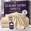 SLEEP SANCTUARY Satin Sheets King Size 4 Piece Luxury Silky Bed Set, Softer Than Silk, 15" Deep Pocket, Cooling & Wrinkle-Free, Moisture-Wicking & Breathable for Hair & Skin (Ivory)