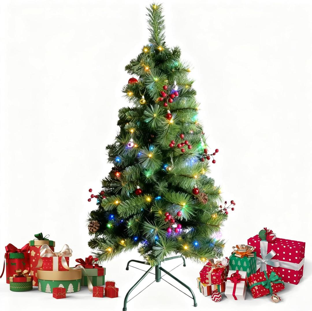 4FT Artificial Christmas Tree - Small Decorated Xmas Tree with Tripod Stand, Easy Setup, for Indoor Use (Green)