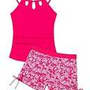Girls Swimsuit Cutout Bathing Suit Two Piece Swimsuits for Teen Girls Tankini Swimwear Set High Waisted 11-15 Years Pink