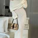 Women Sexy Off Shoulder Maxi Dress Long Sleeve Knit Crochet Bodycon Ruched Mesh Beach Vacation Party Sweater Dresses (Medium, White)