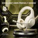 Gaming Headset for PS5 PS4 PC, Wired Headsets with 7.1 Surround Sound, H-7 Gaming Over Ear Headphones with Noise Cancelling Flexible Mic Memory Earmuffs, for PC/PS5/PS4/XboxSeries X/S/Switch (White) (Beige)