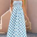 Gardenwed Women's Floral Print Maxi Dress,Spaghetti Strap Smocked Bodice A-Line Sundress with Pockets (Blue, M)