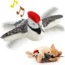 KreizyGo Cat Toys, Flapping Wings Woodpecker, No Flying, Chirping Bird Interactive Catnip Toy for Kitten or Small Dogs, Touch Activated, Rechargeable, 3 Modes