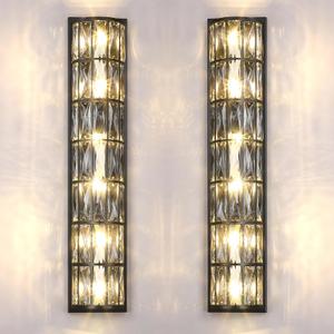 2 Pack 6 Light Modern Concise 30.4" Polyhedral Crystal Shade Wall Sconce Light Fixtures,Black Finish for Bathroom,Bedroom Living Room Bedside G9 Base