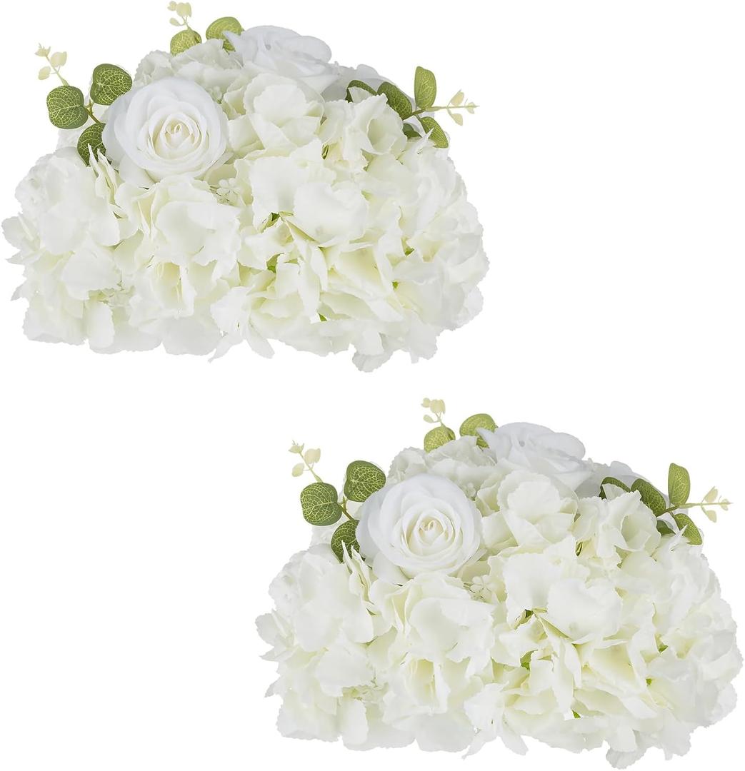 NUPTIO Flower Ball Arrangement Bouquet: 2 Pcs 11.8 inch Diameter White Rose Fake Flowers Balls for Wedding Centerpiece Decorations Artificial Flower Centerpieces for Tables