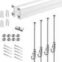 Picture Hanging Systems, for Art Galleries, Home, Two 48inch Rails, Click Rail Kits (2 White Rails 4 Steel Cables & 4 Hooks)