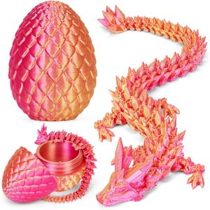3D Printed Dragon Egg, Cool 3D Printer Articulated Crystal Dragon Toy for Boys Kid Teen, Animals Fidget Toy Dinosaur Eggs for 5-7 4-6 8-12 Year Old Boys Kid Girls(A-Laser Red+Egg)